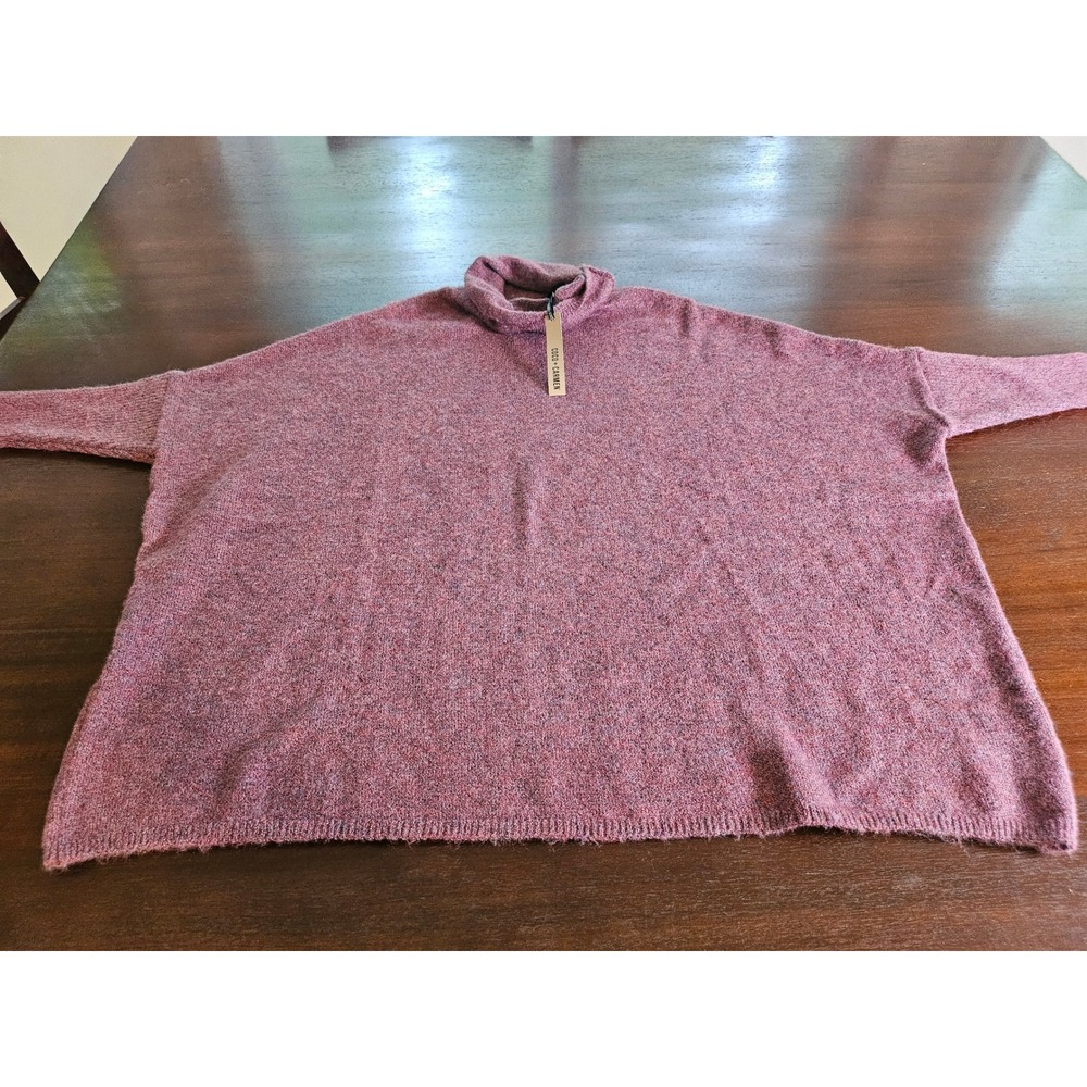Coco + Carmen Turtleneck Poncho Sweater Womens One Size Burgundy Marl Knit Top